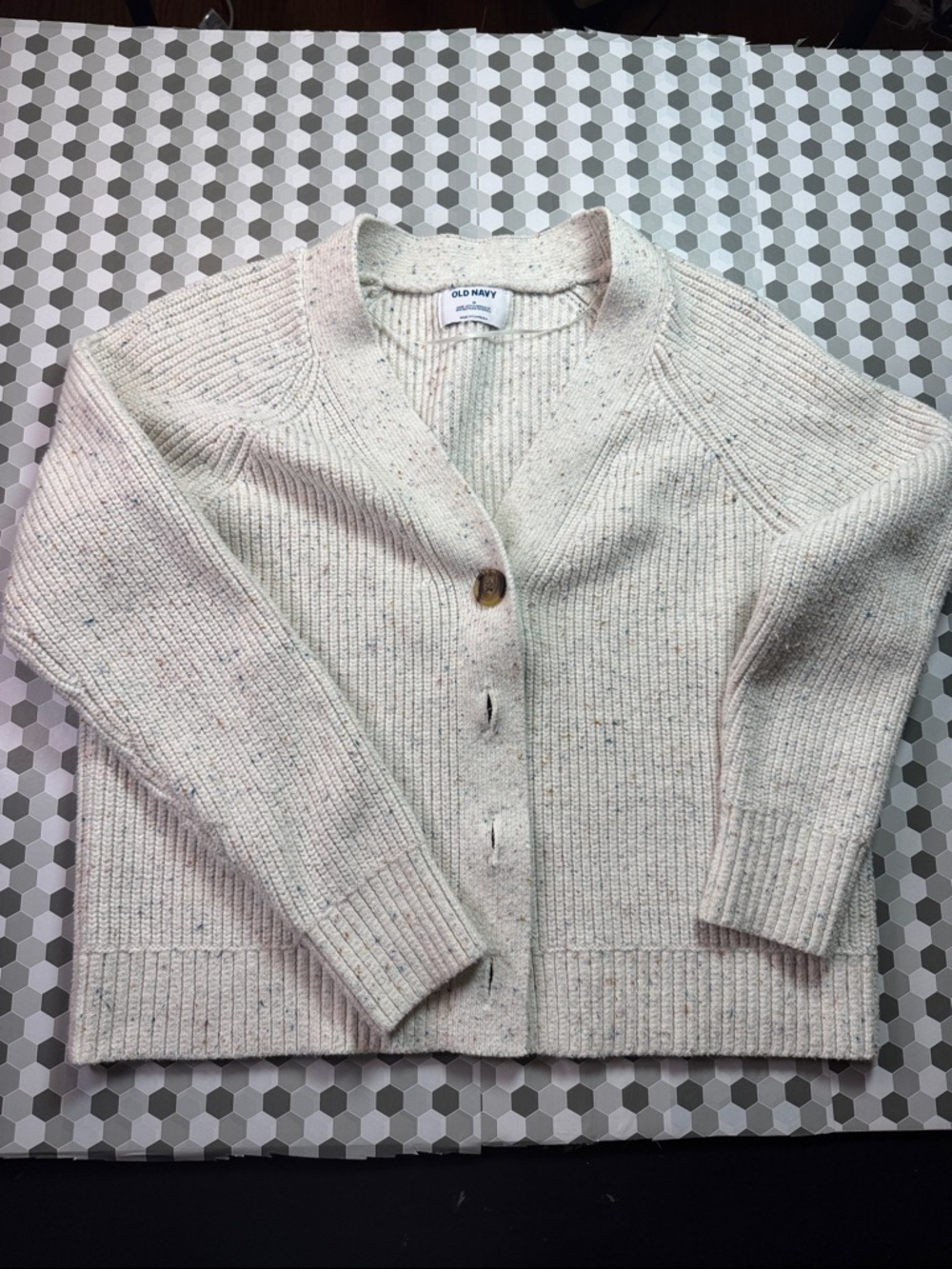 Old Navy Cream Flecked Ribbed Button Cardigan